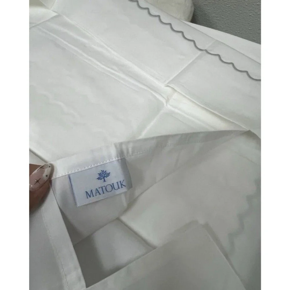 Matouk King 3 Pcs Duvet Cover Set Astrid White Silver Cotton Percale New